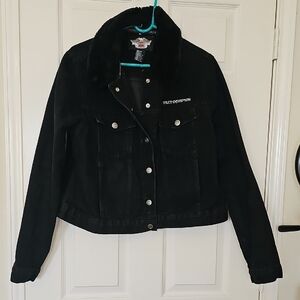 Vintage Harley Davidson Rare Black Denim Trucker Embossed Eagle XL